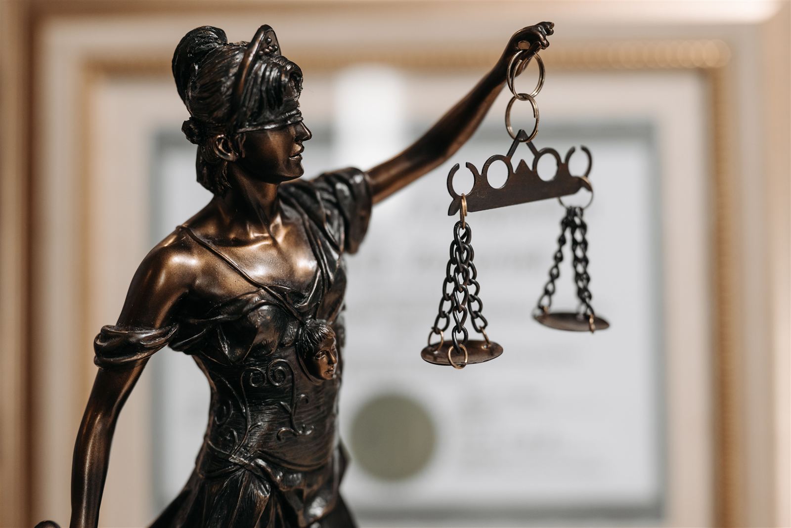 Une statue de la Justice tenant une balance, symbole de l'équilibre à trouver entre assistance et substitution dans l'usage de l'IA en écriture